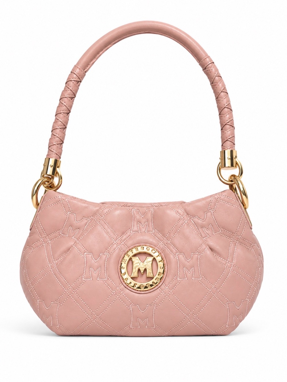 Metro City Quilted Pink Leather Shoulder Bag with Gold Accent